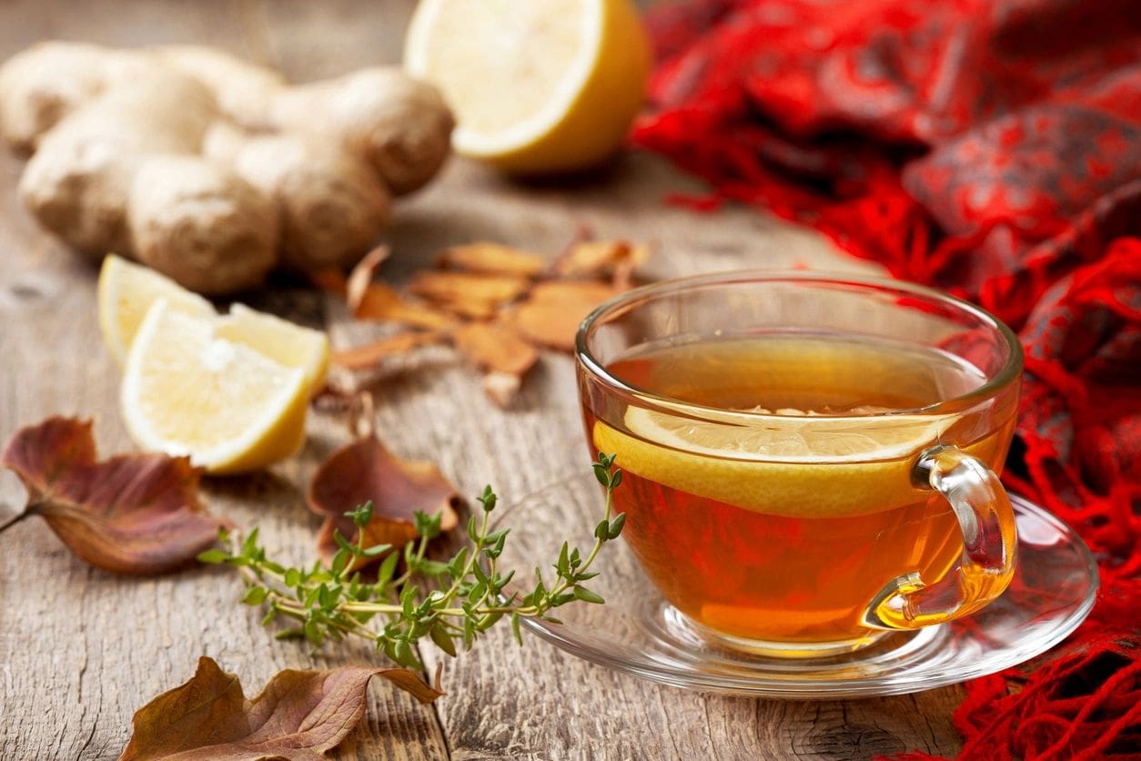 Lemon tea in the glass cup on display